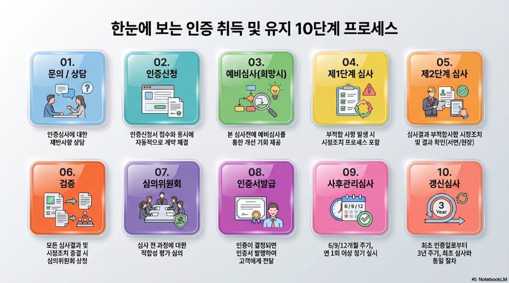 한눈에 보는 인증 취득 및 유지 10단계 프로세스